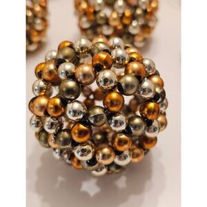 Vintage Crate & Barrel Beaded Ball Ornaments Set of 15 Copper Gold Metallic 2in